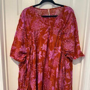 EUC FREE PEOPLE CAN FIT 3XL/4XL ADJUSTABLE BUST EMPIRE WAIST PONCHO TUNIC TOP